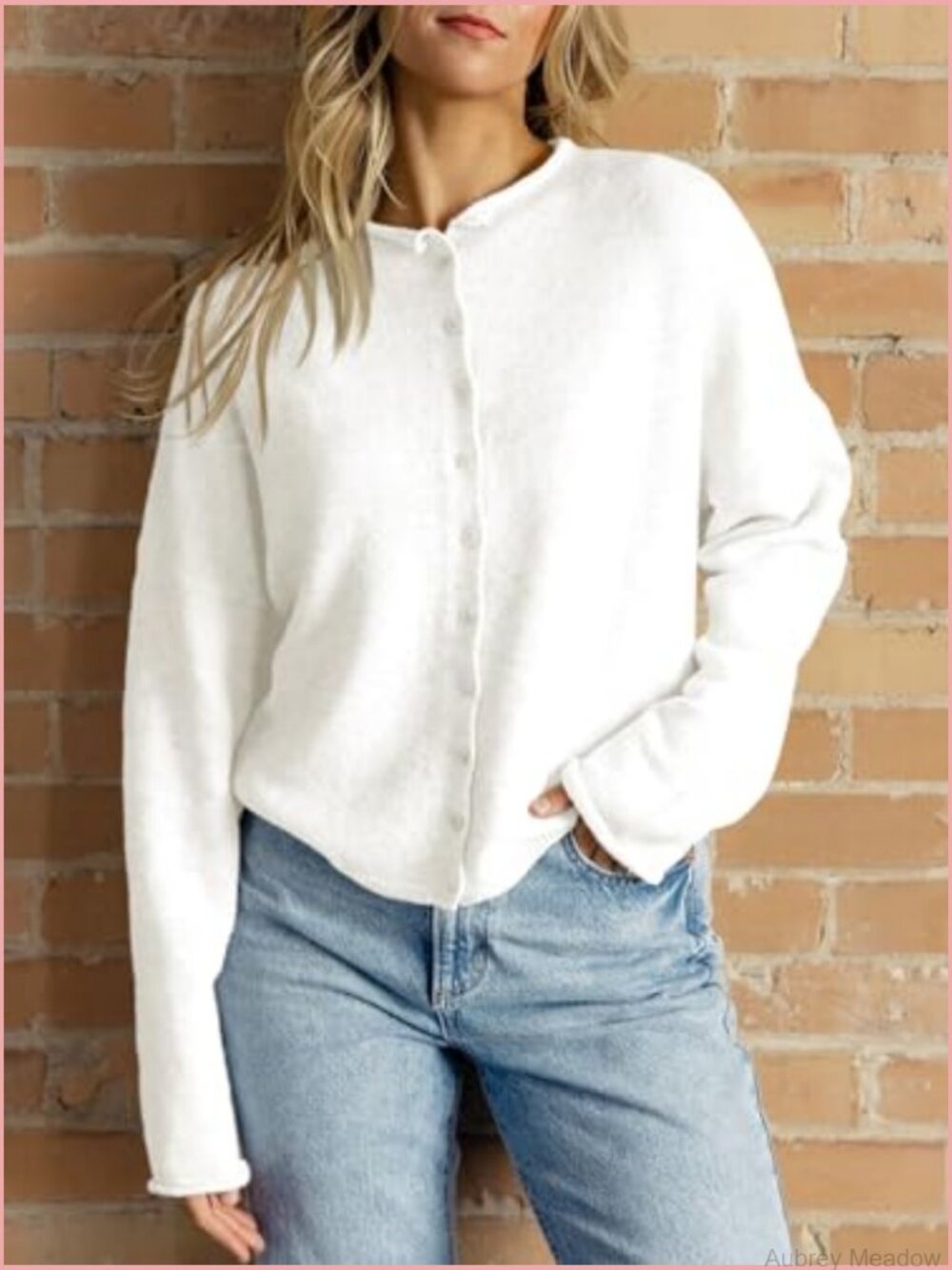 Button Up Cardigan Sweater Long Sleeve Crew Neck Knit Lightweight Fall Tops - Picture 2 of 7